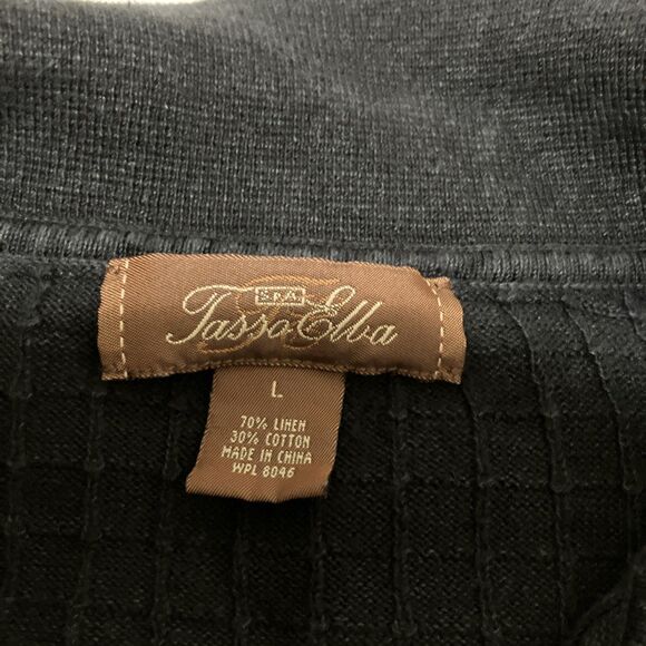 Tasso Elba Linen Blend Polo Shirt Large Black Short Sleeve Textured Golf Classic - Picture 2 of 5